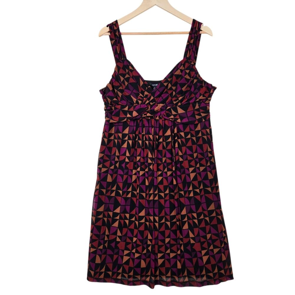 Apt 9 Dress sz XL Multi Geo Print Strappy Sleeveless Surplice Neck Ruched Detail